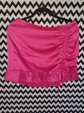 Sunset & Sixth Ruched Mini Skirt Women Small Pink Satin Side Drawstring Large